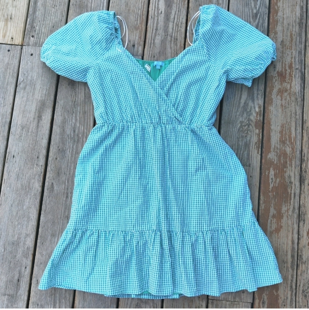 Cottage Gingham Dress XL Green Puff Sleeve Pockets Prairie Milkmaid Draper James